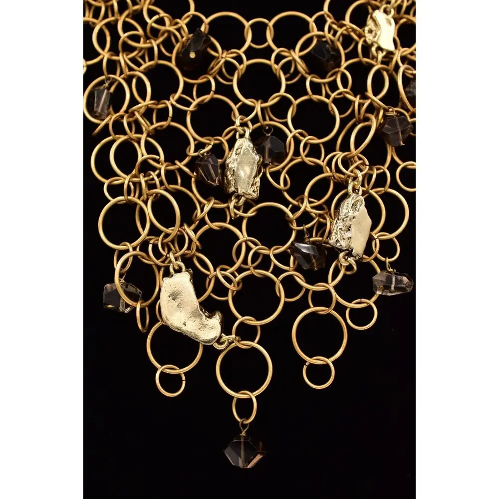 Kara Ross Vintage Collar Bib Statement Necklace Brushed Gold Nugget Signed BinBL